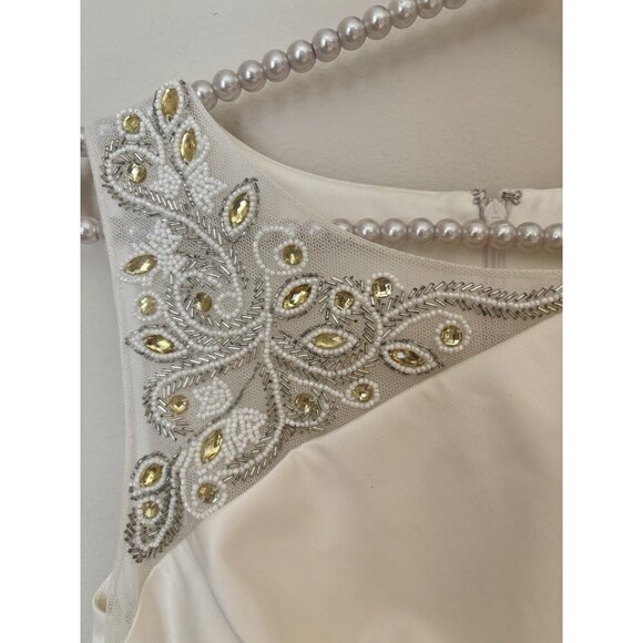 Eliza J Womens Size 4 Cream Sheath Dress Beaded Trim Ruched Sleeveless - Picture 3 of 6